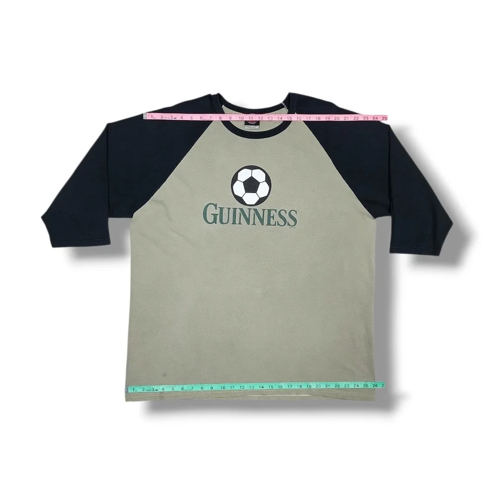 Guinness Official Merchandise Soccer Logo 3/4 Sleeve Olive/Black T-Shirt Mens XL